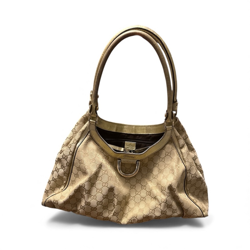 Gucci Vintage Abbey D Ring Canvas and Leather Beige Monogram Shoulder Bag